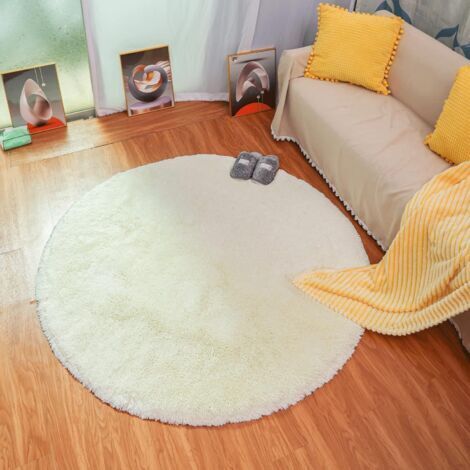 VtiziklTapis de Salon Moderne, Tapis de Chambre Rond Super Doux Moelleux Velours Tapis d'intérieur Moelleux Doux Cheveux Longs Coussin de Chaise décoratif Coussin de canapé (Blanc, 100x100cm)-Ensoleil