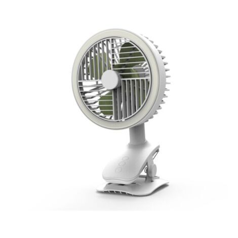 VtiziklVentilateur à pince USB avec ventilateur à tête secouante légère chargeant le mini ventilateur de la poussette de dortoir de bureau (glace et neige blanche)