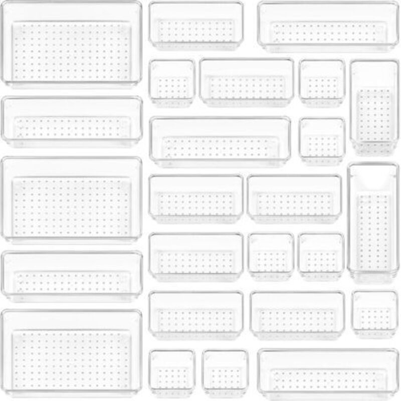 Vtopmart Lot de 25 Organisateurs de Tiroir – 4 Tailles, Rangement Tiroir en Plastique Transparent – Parfait pour Salle de Bain, Coiffeuse, Bureau,
