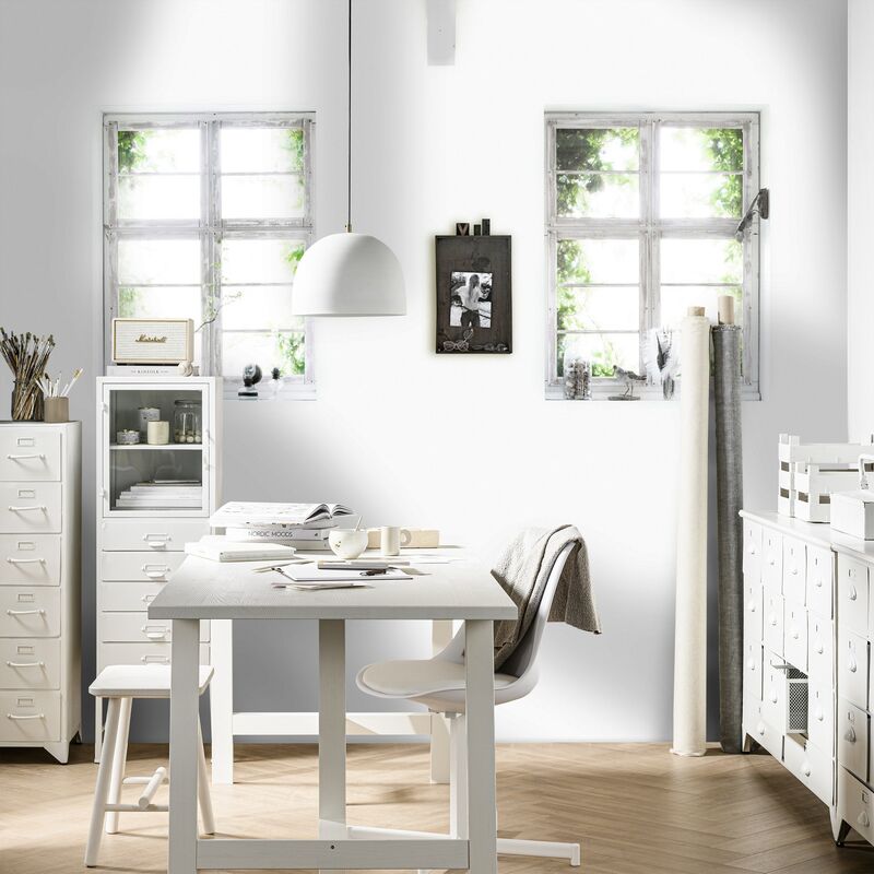 Papier peint panoramique Fenêtres trompe-l'oeil 300 x 300cm Blanc, Gris