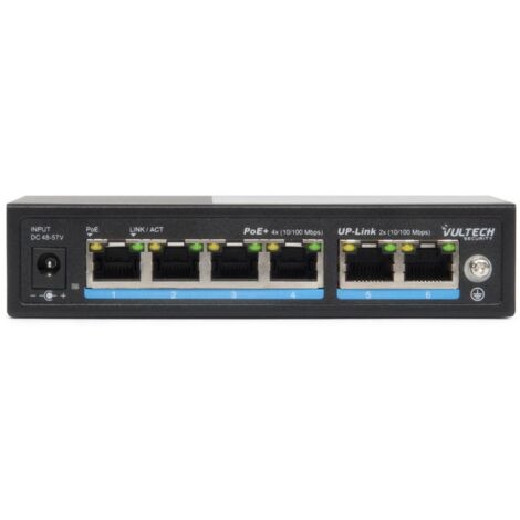 Vultech Security Switch PoE+ (Unmanaged) 4 porte 10/100 FE + 2 porte Uplink 10/100 FE