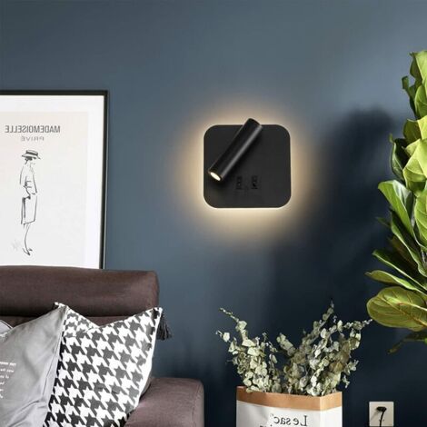 VURAHOME - 1 Pcs Applique LED, applique de lecture de chevet, liseuses murales LED 13W, spot orientable （3W + 10W 3000K lumière chaude）, Salon Chambre LED Liseuse Couloir Fond Applique Murale, noir (c