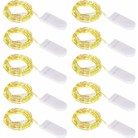 VURAHOME - 10 Guirlande Lumineuse à Piles, 1M 10 LED Mini Guirlande LED Fil de Cuivre Fairy Lights Girlande Lumière, pour Décoration Noël Fête Mariage Jardin Terrasse Pelouse Maison, Blanc Chaud