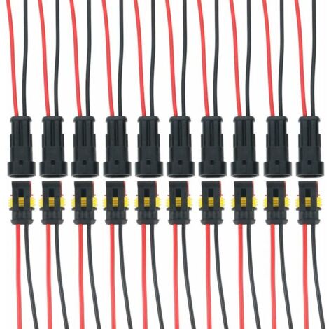 VURAHOME - 10 Kits 2 Broches Voiture Étanche Connecteur Électrique avec Fil, Voiture Fiche Etanche, étanche à la poussière, isolé et scellé