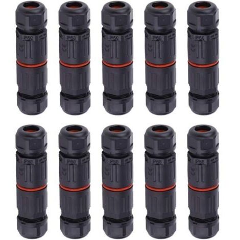 VURAHOME - 10 PCS IP68 Etanche Connecteur de Câble Electrique, Femelle 3 Broches Connecteurs Etanches Prise de Courant Extérieure Raccord de Connecteur Fil Etanche..