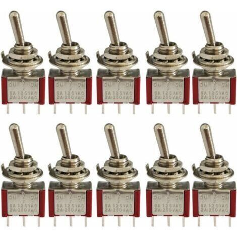 VURAHOME - 10 Pcs Mini Interrupteur à Bascule, AC 125V 6A / 250V 2A 3 Broches SPDT ON-OFF-ON 3 Broches 3 Positions SPDT Interrupteur à Bascule Autobloquant pour Pièces Auto Rouge,de