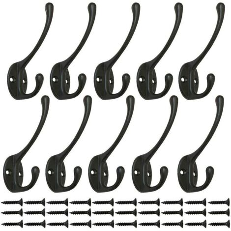 VURAHOME - 10 Pièces Crochets Penderie Vintage Noir, Crochets Muraux Crochet en Métal Crochet Manteau Crochets avec 25pcs Vis pour Porte Crochets Porte Cuisine Salle De Bains (Black)