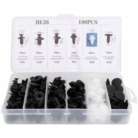 VURAHOME - 100 pièces Clip universel de garniture de porte, Kit de rivets poussoirs de voiture en plastique Clips de garniture de panneau de carte de porte Attache de fixation de pare-chocs,