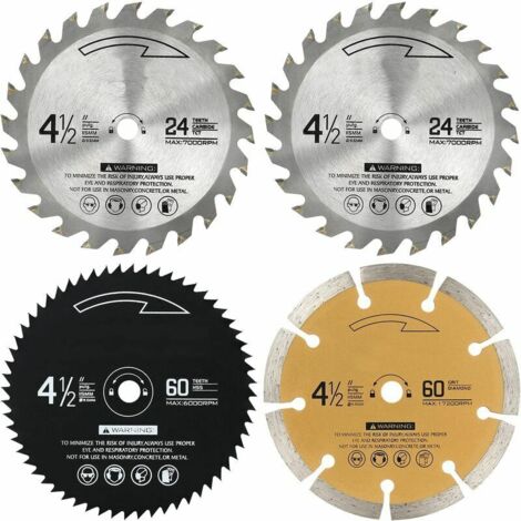VURAHOME - 115MM Lame de Scie Circulaire, 24T, 60T et 60 Grits, TCT, HSS et Diamant Lame Incliné, Bois, métal et Diamant Mini Circulaire métaux Non ferreux Lames de scie (Pack de 4)