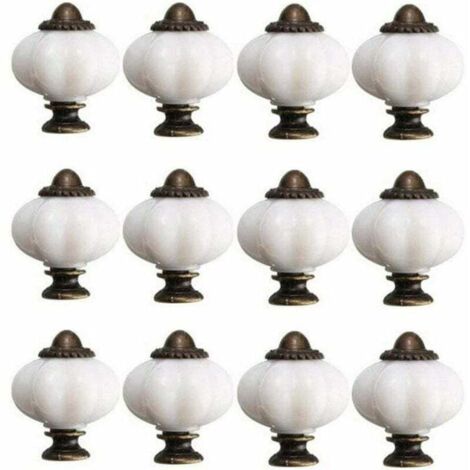 VURAHOME - 12 pomelli per mobili da 30 mm, pomelli vintage per ante di armadi, pomelli in ceramica con 12 viti, pomelli in porcellana bianca per cassetti e armadi
