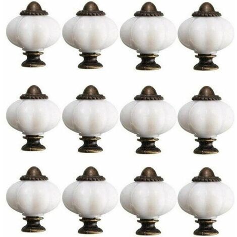 VURAHOME – 12 Stück 30 mm Möbelknöpfe, Vintage-Schranktürknöpfe, Keramik-Türknöpfe mit 12 Schrauben, weiße Porzellan-Möbelknöpfe für Schubladen und Schränke
