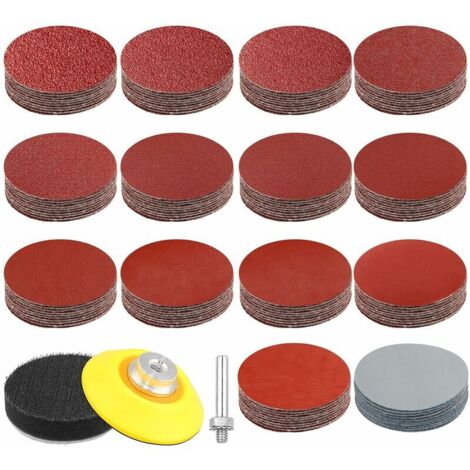 VURAHOME - 140 pièces Velcro papier abrasif 50mm 60 80 100 120 180 240 320 400 600 800 1000 1200 2000 3000 Grain, Disques Abrasifs 50 mm Set avec 1 pièce kit de tampon de roue adaptateur de tampon de 