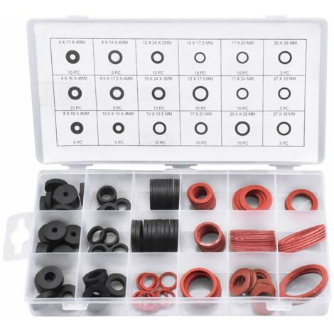 VURAHOME - 141 PCS Rondelle en Caoutchouc et Joint Fibre, 18 Tailles joint Etanchéité de Robinet, Anneau de Rondelle Plat, Joint Plat Plomberie pour Robinet, Vanne, Pompe