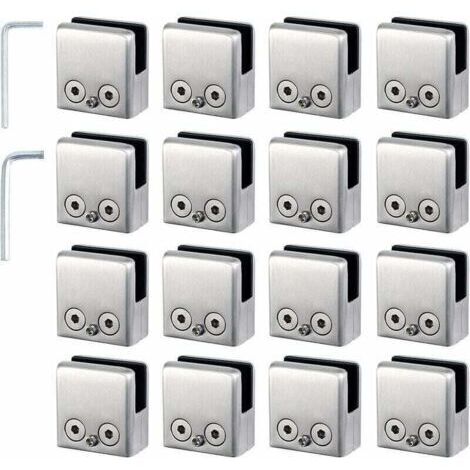 VURAHOME - 16pcs Pinces à Verre 8-10mm Support Verre dans Pinces en Acier , XU,Inoxydable Arrêtez Verre de Forme Carrée 8-10mm pour Balustrade d'Escalier -