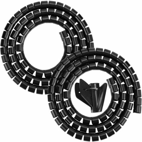 VURAHOME - 2 Gaines de Câbles, 2 x 1,5 m Cache Cable Flexible Câble Rangement, Protection du Cache Câbles pour Câbles Télé/Ordinateur/USB/Audio/Vidéo - (∅ 22 und ∅ 16 mm),Noir
