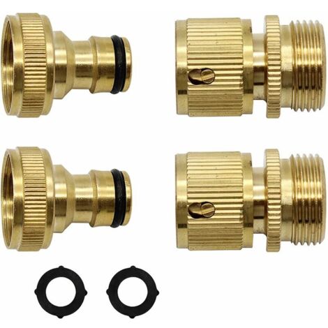 VURAHOME - 2 Paires Laiton Raccord Tuyau D'arrosage 3/4 Pouce Adaptateur Robinet Tuyau Arrosage Rapide Extensible Raccord Arrosage Robinet Arrosage Connecteur Tuyau Arrosage