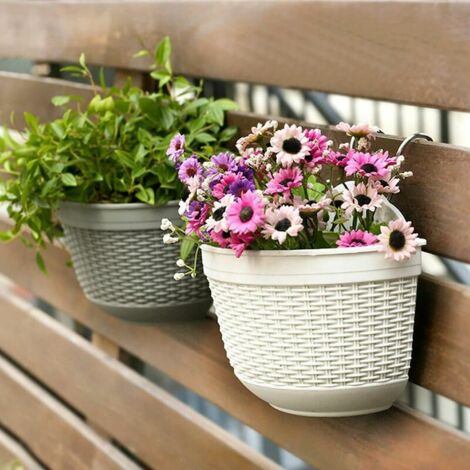 VURAHOME - 2 Pcs Pots de Fleurs de Garde-corps Suspendus en Plastique avec Crochet, Support de Pot de Fleurs pour Jardin,Clôture,Balcon,Intérieur,Extérieur