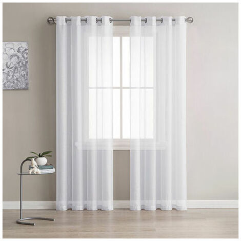 VURAHOME - 2 Pièce Rideau Voilage Blanc 140x225 cm à Oeillet Semi-Transparent en Effet Lin Décorations d'intérieur de Fenêtre de Salon Moderne Chambre Cuisine Balcon Baie Vitrée Léger Romantique