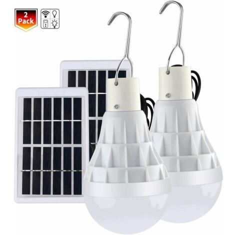 VURAHOME - 2 Pièce Solaire alimenté Ampoule Led, 12W Lampe Solaire rechargeable avec télécommande pour Camping