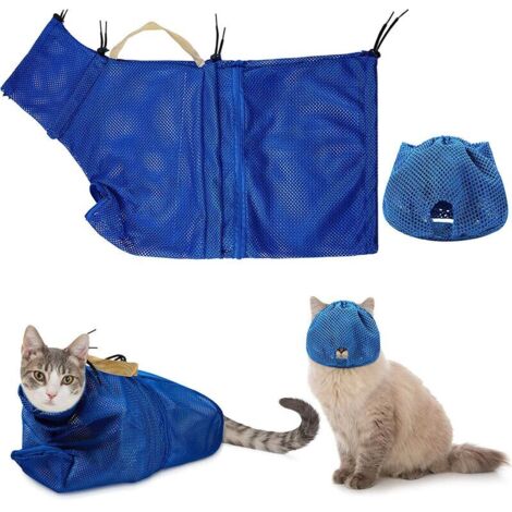 VURAHOME - 2 pièces chat toilettage rondelle sac en filet muselières chat museaux en maille respirante réglable chaton résistant aux rayures chat Restra