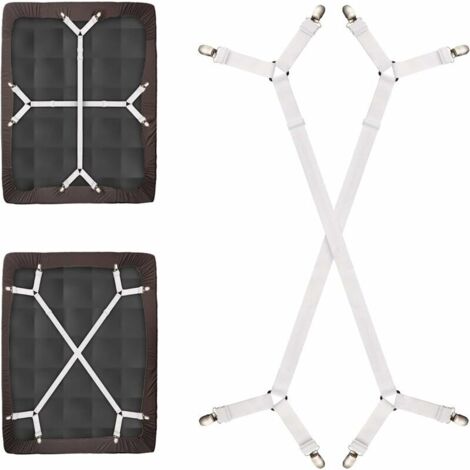 VURAHOME - 2 Pièces Tendeur Drap Housse Lit Drap Réglable, Fixation Drap Housse Pour À Tous Lits Et Matelas, Blanc