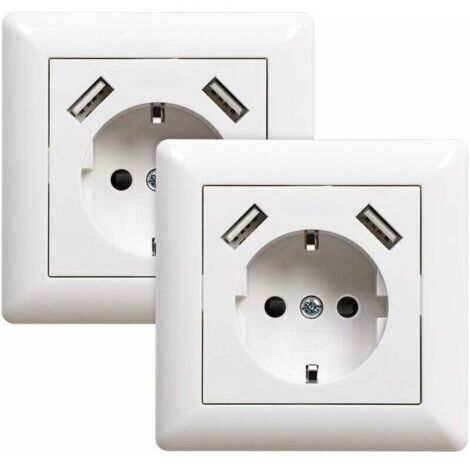 VURAHOME - 2 prises avec port USB (max. Prise murale encastrée avec prise USB Blanc Système 55 Blanc brillant,de