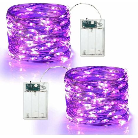 VURAHOME - 2 x 50 Guirlande LED Lumineuse à Pile Mini Guirlande LED 5M Intérieur et Extérieur Décoration Lumière pour Chambre Noël Mariage Soirée Maison Jardin Violet