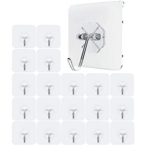 VURAHOME - 20 Imperméab lourd devoir crochets transparents auto-adhésifs charge portant 10kg plastique crochet collant fort pour Chambre sal de bain cuisine porte mura frigo plafonnier