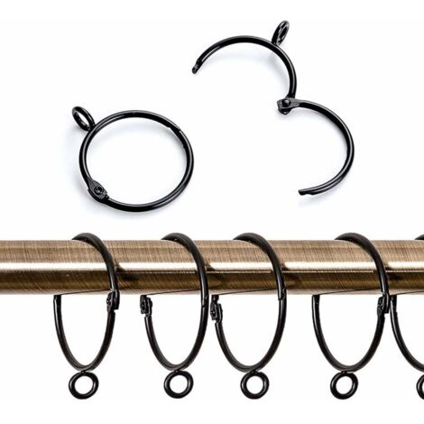 VURAHOME - 20 pièces Métal Anneaux Rideaux, Ouverts et Fermés Crochets de Suspendre à Anneaux pour Rideaux et Tringles, Diamètre Interne de 50 mm (Noir)