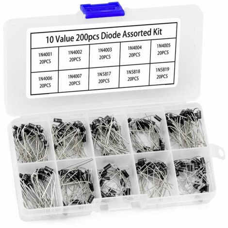 VURAHOME - 200pcs Lot de 10 Valeurs Redresseur Diodes Sac Assortiment Kit Diode Redresseur Électronique (1N4001, 1N4002, 1N4003, 1N4004, 1N4005, 1N4006, 1N4007, 1N5817, 1N5818, 1N5819)