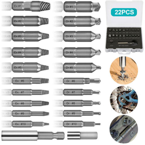 VURAHOME - 22 Pcs Endommagé Vis Extracteurs, Extracteurs de Vis à Mèches de Polissage Séparée et d'Extraction pour Boulons ou Vis Endommagés, 2-12mm,avec porte-embout magnétique et adaptateur de douil