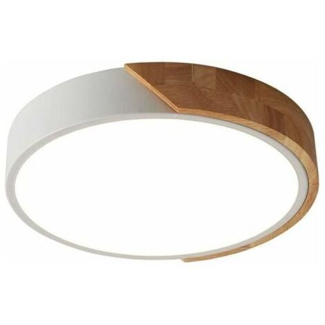 VURAHOME - 24W Plafonnier LED Blanc Froid 6000K 2400LM, Plafonniers Led Ronds Modernes en Bois d'intérieur 30cm pour Salon Salon Cuisine Salle à Manger Couloir Maison Bureau Porche Extérieur [Classe é
