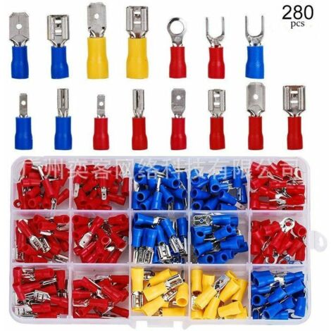 VURAHOME - 280 PCS Assortiment Bornes Isolées à Sertir Connecteur à Sertir électrique Set Cosse Isolée électrique Plate Ronde Connector Cable Electrique Isolé Bornes Avec Etui