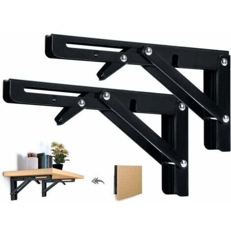 VURAHOME - 2PCS Support d' Étagères Pliable 300mm Équerre Pliante Étagère Murale Support , XU,Pliante Robuste Noir Support Console Pliable pour Table Etagere Murale 60KG Porteur -