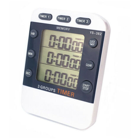 VURAHOME – 3-Kanal-Countdown-Timer (Auf-/Abwärts), Kochtimer, Stoppuhr, großes Display, einstellbare Lautstärke, Alarm, Speichertimer mit Magnetverschluss