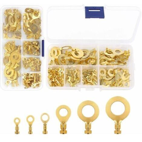 VURAHOME - 300 Pcs Kit de Bornes Cosses Electrique Bornes à Anneaux en Cuivre Cosse à Sertir Connecteur à Anneaux M3 M4 M5 M6 M8 M9 M10 Connecteur à Sertir de Câble Assortiment pour Moto Voiture Modél