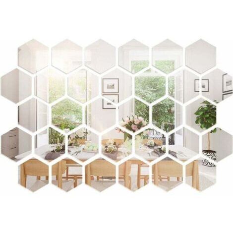 VURAHOME - 36 Miroirs Hexagonaux En Acrylique, XU, Flexible Auto-Adhésif, Pour Décoration Murale -