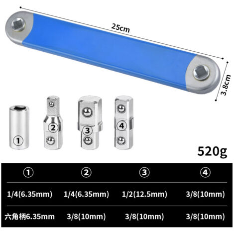 VURAHOME -39CM -Clé d'extension décalée pour espaces confinés – Acier haute teneur en carbone – Adaptateurs 1/4' 3/8' 1/2' inclus – Outil professionnel