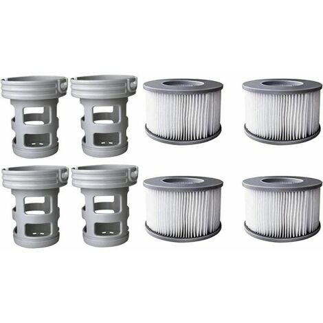 VURAHOME - 4 filtres + 4 bases Cartouches filtrantes pour piscines gonflables MSPA - Adaptateur de base vissable pour cartouche filtrante MSPA - Kit de mise à niveau - Filtre pour sous-marins et spa c