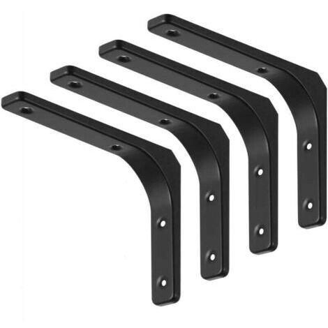VURAHOME - 4 Pièces Équerre Étagère de Fixation Noir, XU, Supports D'étagère Murale, Équerre Murale en Forme de L avec Vis et Ancrages Assortis, Capacité de Charge Maximale de 70kg (150 x 200 mm) -