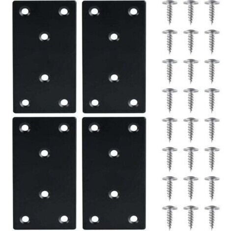 VURAHOME - 4 Pièces Équerre Fixation Plate Plaques de Réparation en Acier Inoxydable Plaques Perforées avec VisEquerre Métal, XU, 48971.8mmPlaque Acier Noir,pour la Réparation Réparation Connexion Meu