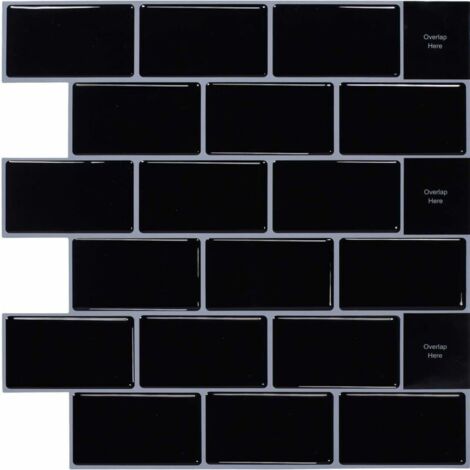 VURAHOME -4-Pièces Sticker Carrelage Adhesif Mural 3d Autocollant Papier Peint Noir pour Cuisine Salle de Bain (30,5x 30,5cm)