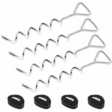 VURAHOME - 4 Sets De Piquets D'Ancrage Robustes Pour Trampoline Kit D'Ancrage Au Sol- Piquets En Acier Galvanisé Inoxydables Pour Trampoline Jardin Camp BalançOire Avec 4 Sangles Solides