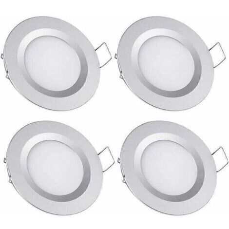 VURAHOME - 4 x Spot LED Encastrable 12V Trou 58-65mm 3W 6400K Plafonnier Encastré pour Camping-car Bateau Caravane Van Yacht Blanc froid (Finition argentée),