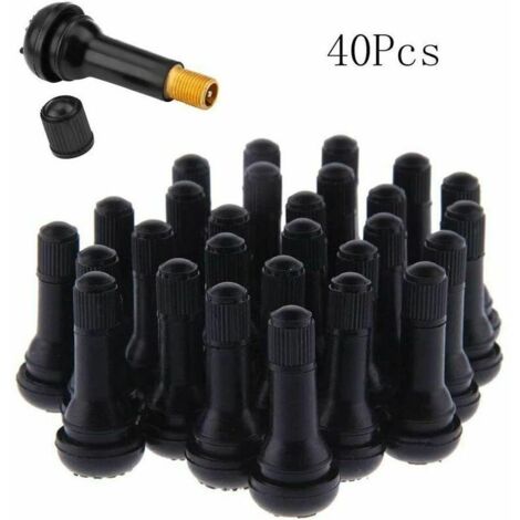 VURAHOME - 40 Pièces Voiture Pneu Tubeless Valve Bouchon,TR413 Valves de Pneu,Caoutchouc Pneu Pneu Tige de Valve Set,Noir