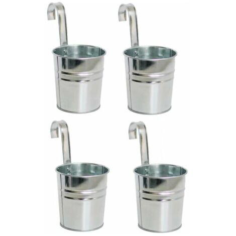 VURAHOME - 4Pcs Pots De Fleurs Suspendus En Métal, 10cm Pots De Fleurs Seau à Fleurs Suspendu Avec Crochet Amovible Pour Balcon Clôture Jardin Décor à La Maison (Argent)