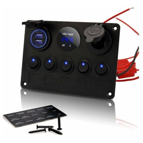 VURAHOME - 5 Gang Panneau de Commutateur à Bascule Interrupteur à Bascule Panneau Tableau Electrique Bateau Voiture Etanche Double USB DC 12V/24V LED Camion Remorque Marine Véhicules SUV Camping-car 5