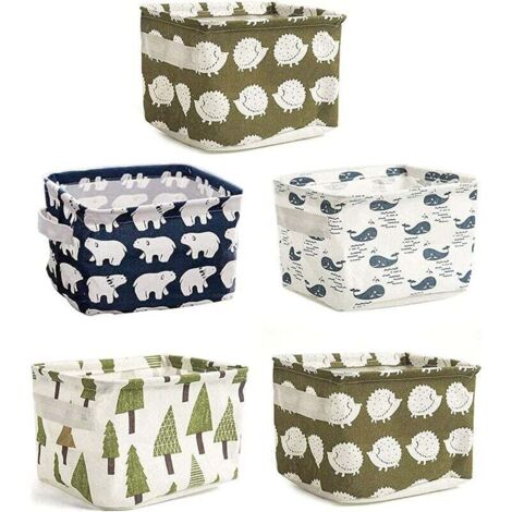 VURAHOME - 5 PCS Mini Paniers de Rangement, panier rangement bébé en Tissu Petite Boite de Rangement Pliable Organisateur pour Jouets, Jouets, Maquillage, Petits Objets,Livres,Organisation De Bureau.