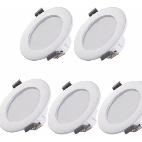 VURAHOME -5 spots LED pour salle de bain, IP44 Diamètre du visage taille 100mmTaille du trou 75-95mm blanc, plafonnier encastré, panneau LED 6W, lumière blanche 6500K