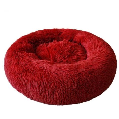 VURAHOME - 50cm Panier Rond pour Chien et Chat en Peluche Douce et Confortable Donut Chat lit Chaud de Moelleux pour Chiot pour Dormir en Hiver - vin rouge